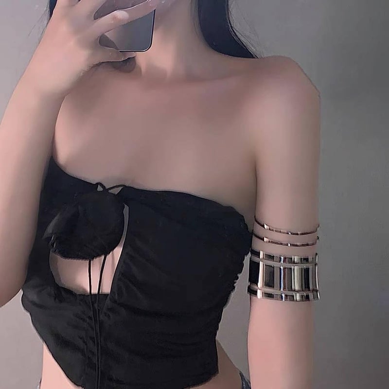 CIXVOEMK Gothic Leather Arm Band, Adjustable Upper Arm Strap with Metal Ring,Armlet Black - Image 3